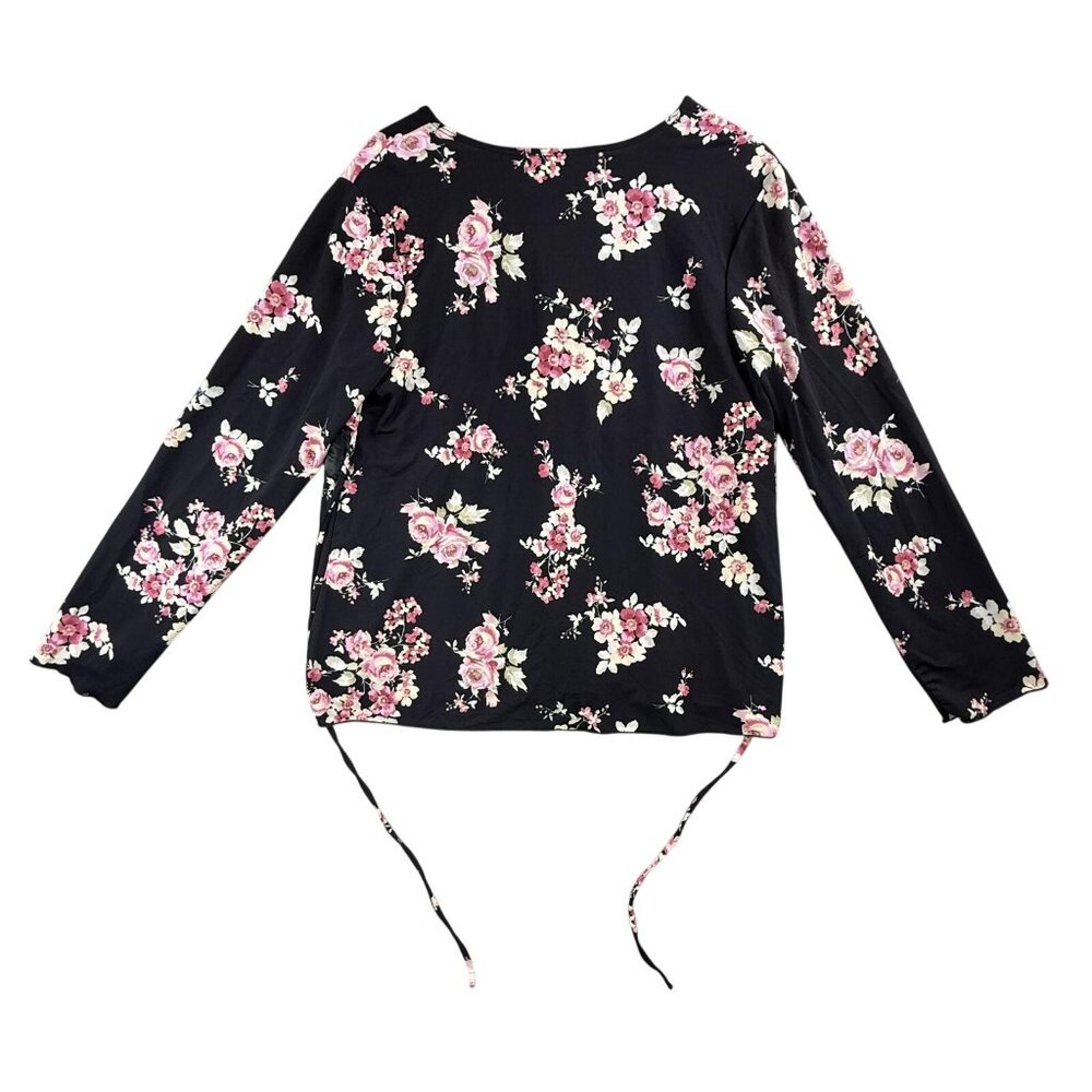 Tomorrow's Mother Top Womens Large Black Floral Maternity Nursing Wrap Blouse - Picture 2 of 14